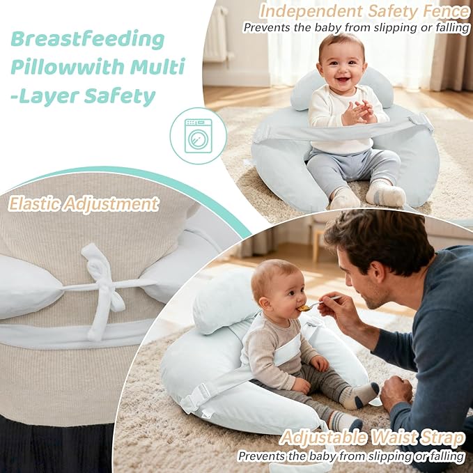 KAKIBLIN Nursing Pillow, Inflatable Breastfeeding Pillows, Hands-Free Feeding Pillow for Back Pain Relief with Waist Strap, Travel Nursing Travel, Breastfeeding & Bottle Support for Baby Girl and Boy