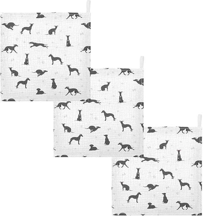 vvfelixl Baby Cotton Washcloths Whippet Dog Infants Bath Towel for Unisex Puppy Face Towels for Newborn, Natural Baby Wipes Delicate Skin, 11.8 X 11.8 inch, one sizex5