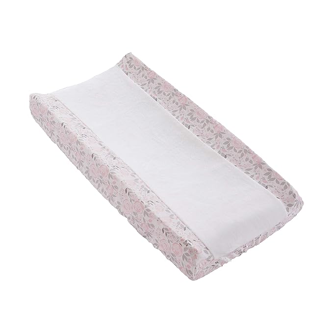 Levtex Baby - Colette Diaper Changing Pad Cover - Fits Most Standard Changing Pads - White Plush, Pink and Grey Floral - Nursery Accessories - Plush