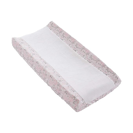 Levtex Baby - Colette Diaper Changing Pad Cover - Fits Most Standard Changing Pads - White Plush, Pink and Grey Floral - Nursery Accessories - Plush