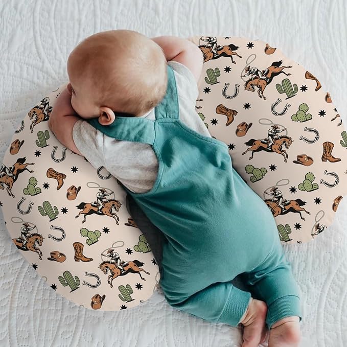 Country Western Nursing Pillow Covers for Boy Girl Cowboy Hat Boots Horse Cactus Nursing Pillow Slipcovers for Breastfeeding Pillows Wild West Desert Soft Stretchy Removable Covers for Newborn Infant