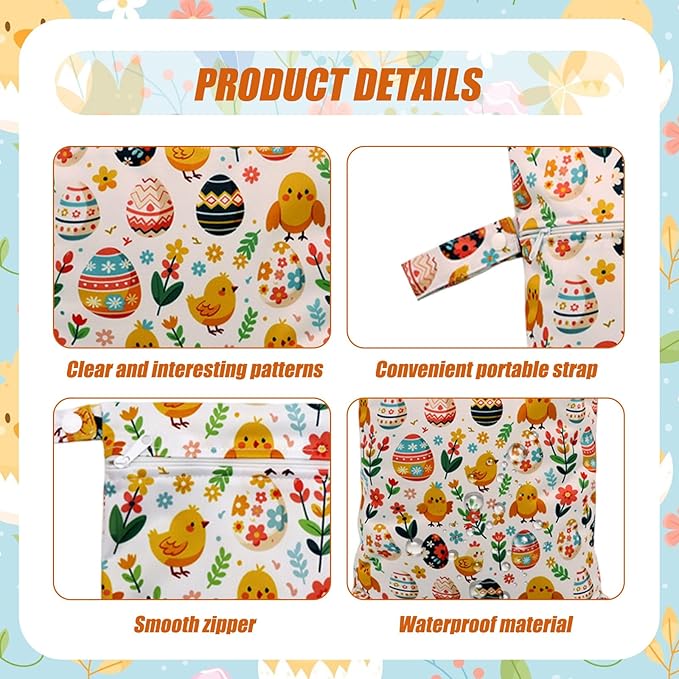3pcs Cloth Diaper Wet Dry Bags Waterproof Reusable with Two Zippered Pockets Travel Beach Pool Daycare Soiled Baby Items Yoga Gym Bag for Swimsuits or Wet Clothes (PENGUIN)