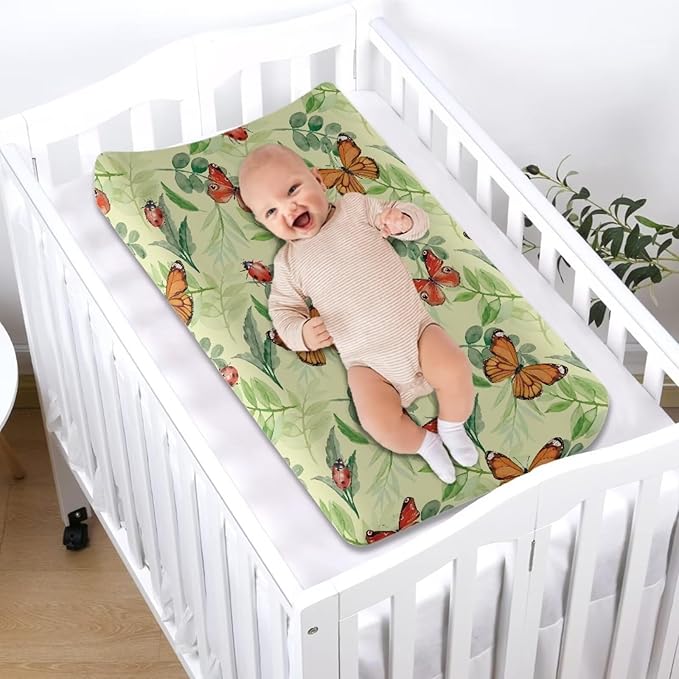 Butterfly Changing Pad Cover Waterproof Stretchy Diaper Changing Mat Cover Durable Lightweight Nursery Pad Change Cover Fit 32"x16" Contoured Pad