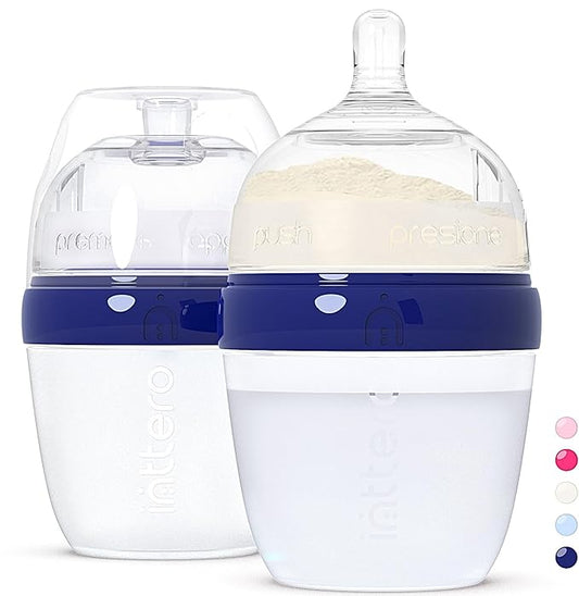 Baby Bottles with Built-in Formula Dispenser, Anti-Colic Wide Neck Design for Newborn Feeding and Everyday Baby Essentials, 6 Oz Slow Flow (2 Pack), Modern Blue