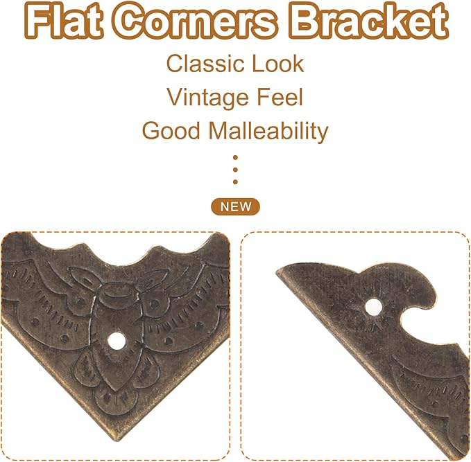 uxcell 30pcs Vintage Corner Protector 1.6"x1.5"x0.2" Decorative Metal Edge Corner Protectors Brackets with Mounting Nails for Box Wooden Case Chest Table Desk Bronze