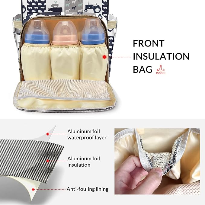 Car Animal Cow Diaper Bag Backpack Tote Custom with Name Multifunction Waterproof Travel Back Pack Diaper Bag Gifts Backpack for Men Women