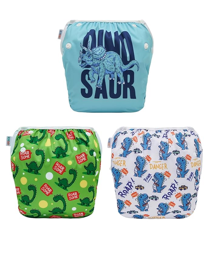 ALVABABY Swim Diapers 3pcs Baby & Toddler Snap One Size Reusable Adjustable Baby Boys' Swim Diapers for Swimming Lessons 3SWY60A