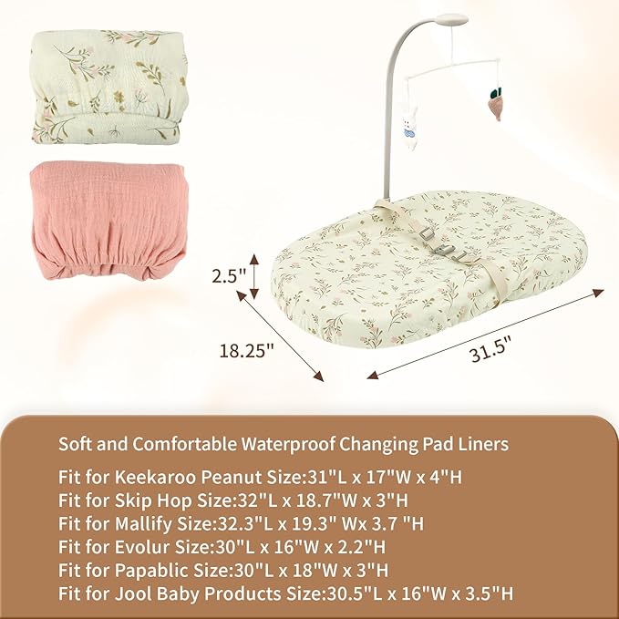 2 Pack Changing Pad Cover for Boys Girls,Ultra Soft Breathable Cotton Diaper Chang Table Covers,Diaper Change Table Sheets,Fit 32"x16" Contoured Changing Pad(Rose Floral,Blush Pink)