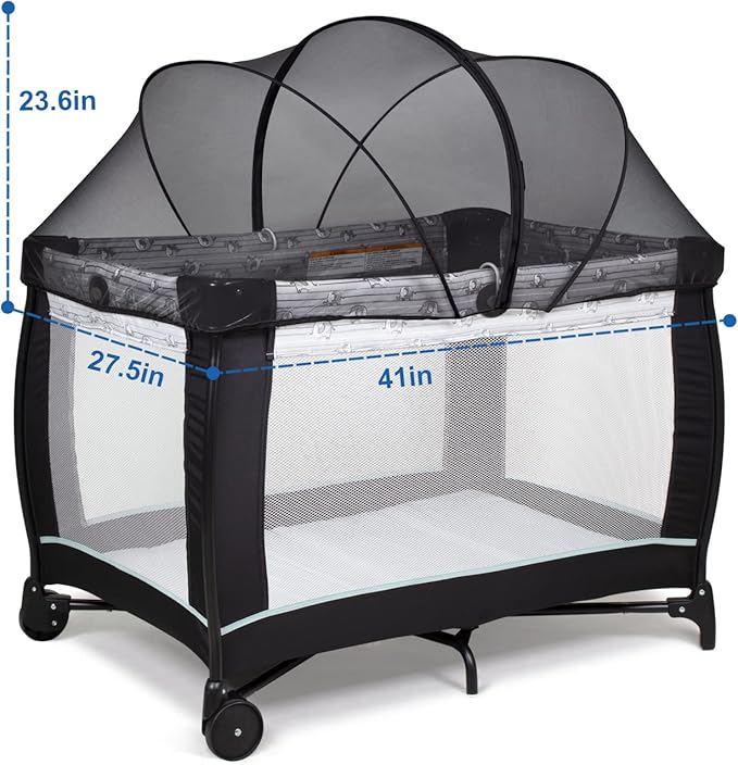 Beberoad Love Pack and Play Cover Playpen Mosquito Net Cover to Keep Cats Out Breathable Net Cover with 2-Way Zipper (Black)