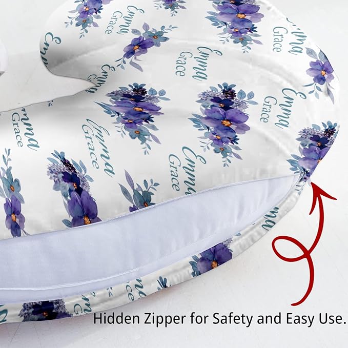 Customizable Flowers Baby Nursing Pillow Cover - Add Your Baby's Name, Ultra-Soft Stretch Fabric, Fits Standard Nursing Pillows, Ideal for Baby Showers Style 03