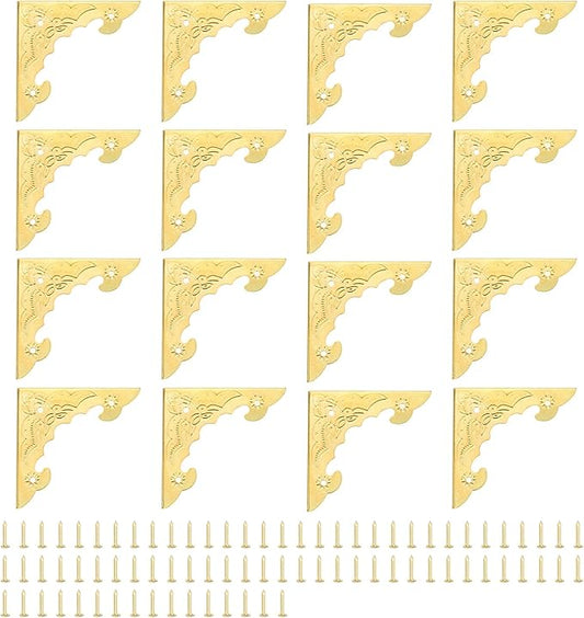 uxcell 30pcs Vintage Corner Protector 1.6"x1.5"x0.2" Decorative Metal Edge Corner Protectors Brackets with Mounting Nails for Box Wooden Case Chest Table Desk Yellow