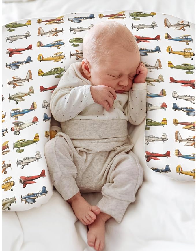 Airplanes Vintage Models Aircraft Nursing Pillow Covers for Boy Girl Antiqued Planes Nursing Pillow Slipcovers for Breastfeeding Pillows Retro Planes Soft Stretchy Removable Covers for Newborn Infant