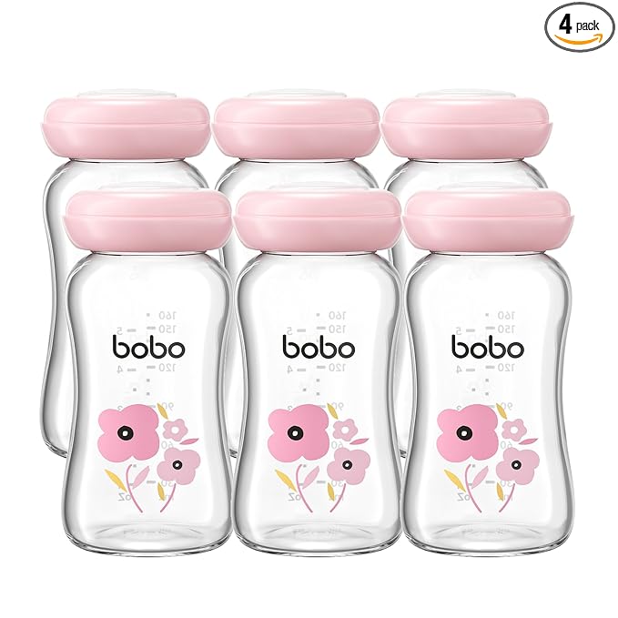 YOHKOH Glass Breast Milk Storage Bottles - 100% Leak-Proof, BPA-Free Breastmilk Storage Containers, Freezer & Dishwasher Safe, Ideal for Nursing Mothers (Red, 5.4oz (Pack of 6))