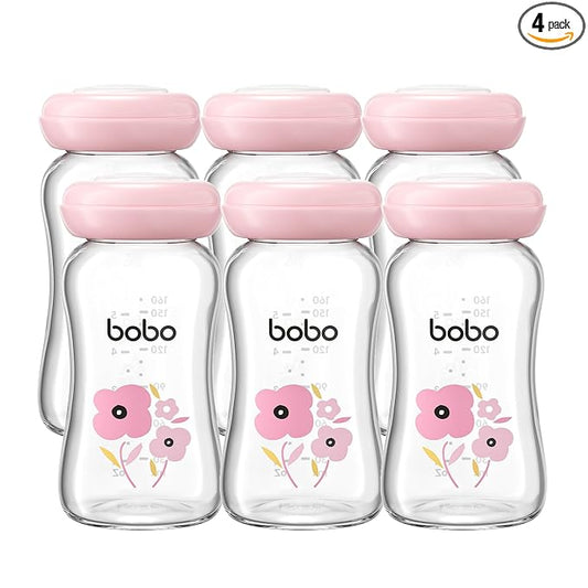 YOHKOH Glass Breast Milk Storage Bottles - 100% Leak-Proof, BPA-Free Breastmilk Storage Containers, Freezer & Dishwasher Safe, Ideal for Nursing Mothers (Red, 5.4oz (Pack of 6))