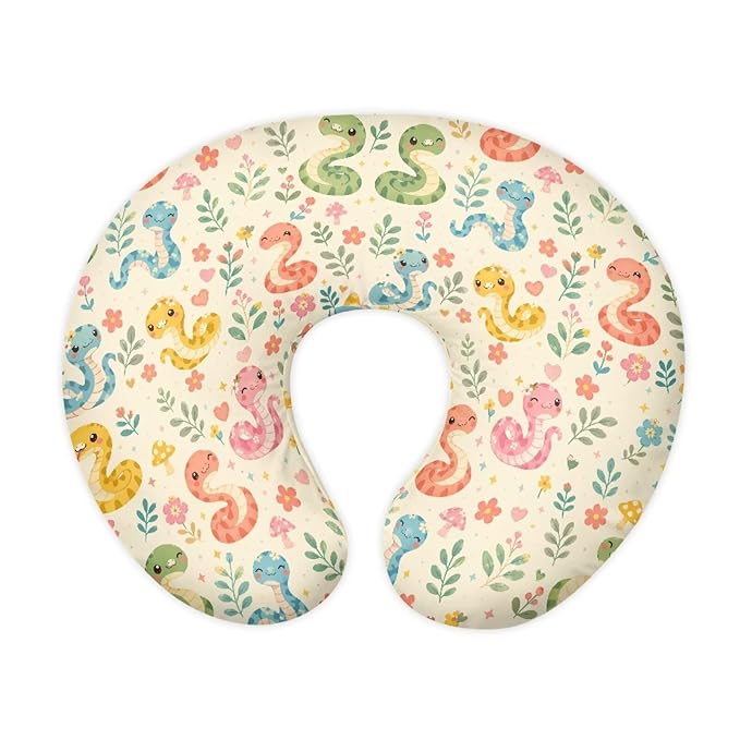 Jeiento Cartoon Nursing Pillow Cover Colorful Cartoon Snake Nursing Pillowcase with Zipper,Soft Washable U-Shaped Pillow Case Decorative,for Newborn,Baby Boys Girls