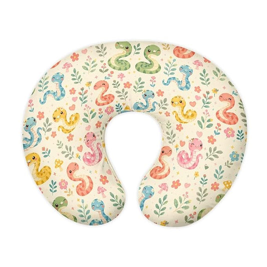 Jeiento Cartoon Nursing Pillow Cover Colorful Cartoon Snake Nursing Pillowcase with Zipper,Soft Washable U-Shaped Pillow Case Decorative,for Newborn,Baby Boys Girls