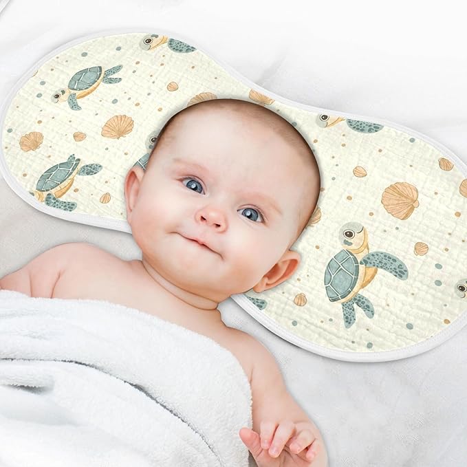 vvfelixl Muslin Burp Cloths Cartoon Cute Sea Turtle Baby Washcloths for Baby Girl Boys 2 Pack
