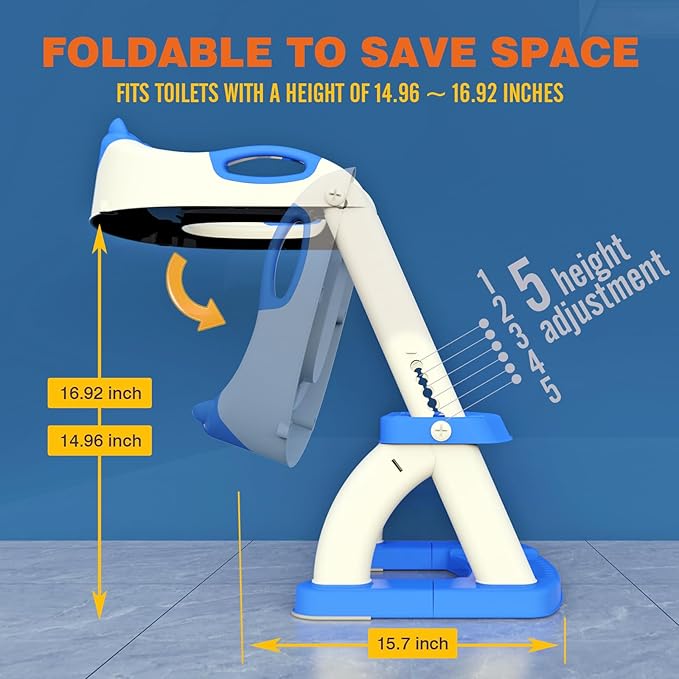 Potty Training Seat with Step Stool Ladder, Toddler Toilet Seat for Boys Girls, Adjustable 6 Heights Fits Round & Elongated Toilets, Anti-Slip Pads & Leak-Proof Guard