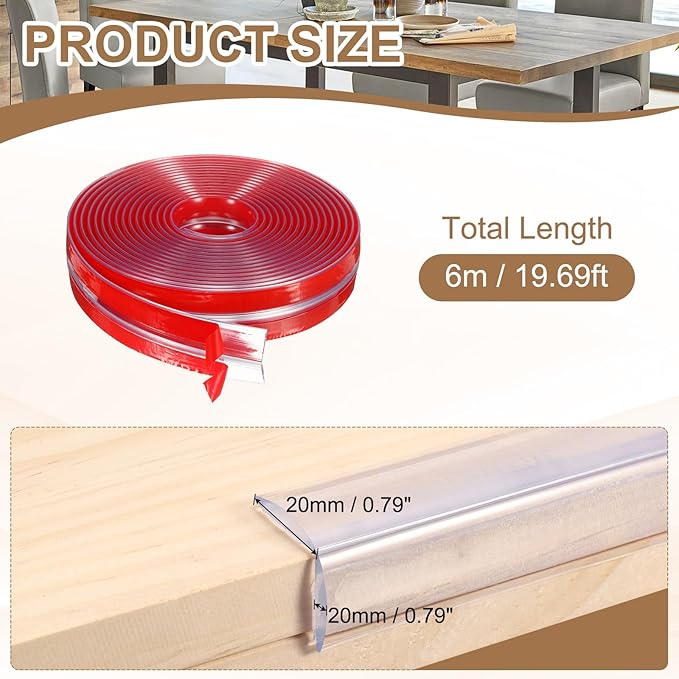 uxcell Edge Protector, 19.7ft (6M) x 0.8" (20MM) Clear Furniture Corner Guard PVC Strong Adhesive Proofing Edge Safety Bumpers with 4 Corners Guards for Table Cabinets