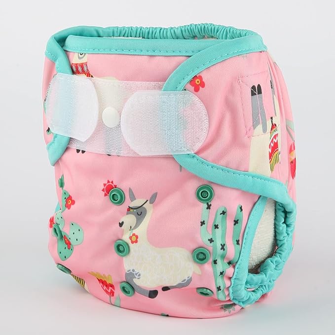 Baby Cloth Diaper Cover Nappy Hook and Loop Double Gusset 6.6lbs to 33lbs (Pink Alpaca) One Size