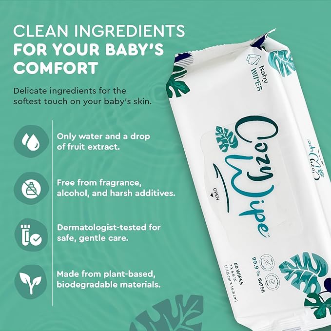 Water Based Baby Wipes, 99.9% Purified Water, Unscented & Gentle for Sensitive Skin, Plastic-Free, 9 Packs (60 Wipes Each) – Safe for Newborns & Toddlers