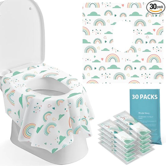 Blissful Diary 30 Pcs Toilet Seat Covers Disposable for Toddlers & Adults, Extra Large Waterproof, Portable Package for Travel, Kids Potty Training