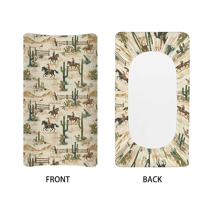 Western Cowboy Cactus Diaper Changing Table Pad Cover Soft Change Pad Cover for Baby Newborn Comfy Breathable Baby Nursery Changing Mat Sheet Protector
