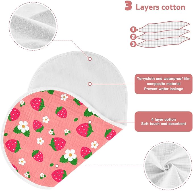 Muslin Burp Cloths for Baby Boys and Girls - 4-Pack Ultra Absorbent Strawberry Muslin Washcloths, Newborn Towel, Milk Spit Up Rags, Burp Cloth Bib for Unisex, 22 x 11 Inch