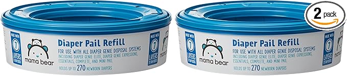 Amazon Brand - Mama Bear Diaper Pail Refills for Genie Pails, Odor Control, Unscented, 270 Count, 2-Pack