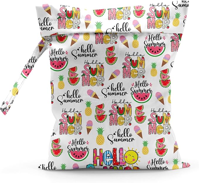 Waterproof Cloth Diaper Wet Dry Bag Reusable Travel Beach Pool Daycare Soiled Toddler Items Yoga Gym Bag for Swimsuits Wet Clothes Bags - Hello Summer