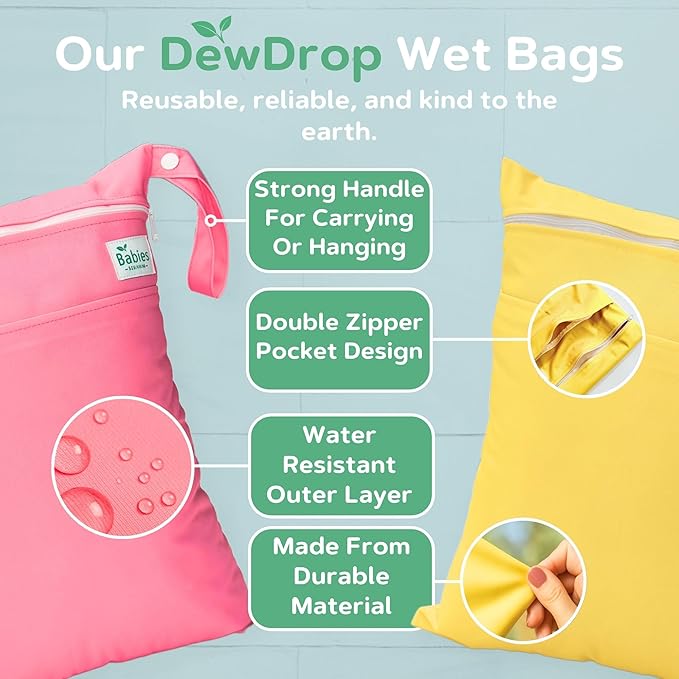 2-Pack Wet Bags – Waterproof Travel Bags for Cloth Diapers, Baby Essentials & Swimwear – Reusable Wet Dry Bag with Double Zipper & Handle for Diaper Bag & Beach Trips (Sunrise Sorbet)