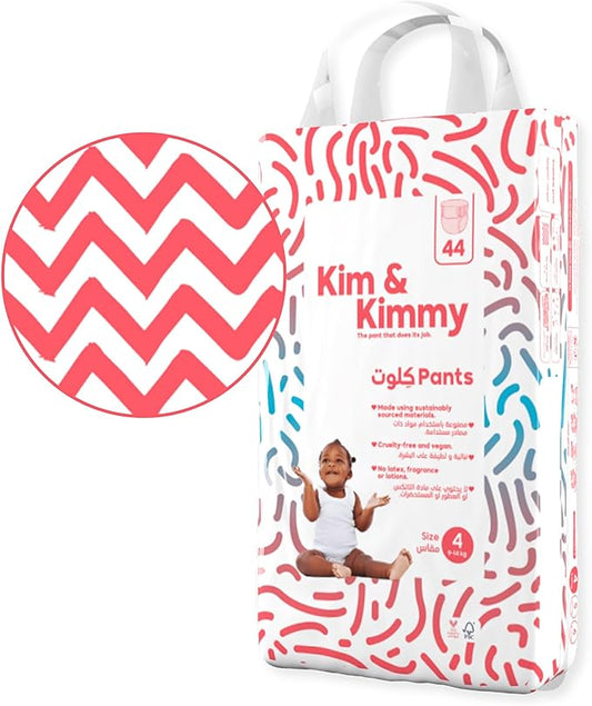 Kim & Kimmy Eco Diaper Pants, Size 4, 20-31 lbs, 44 Pants - 12 Hour Leak Protection, No Rashes, Hypoallergenic, Ultra-Soft & Highly Absorbent - Cruelty Free & Vegan - Zig Zag Swag