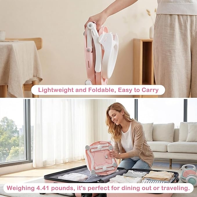 UBRAVOO 2in1 Portable Toddler Booster Seat, Grow with Baby Booster Seat for Dining Table with Removable Tray & Seat Pad, high chair for travel, ACE1013 Pink Flamingos