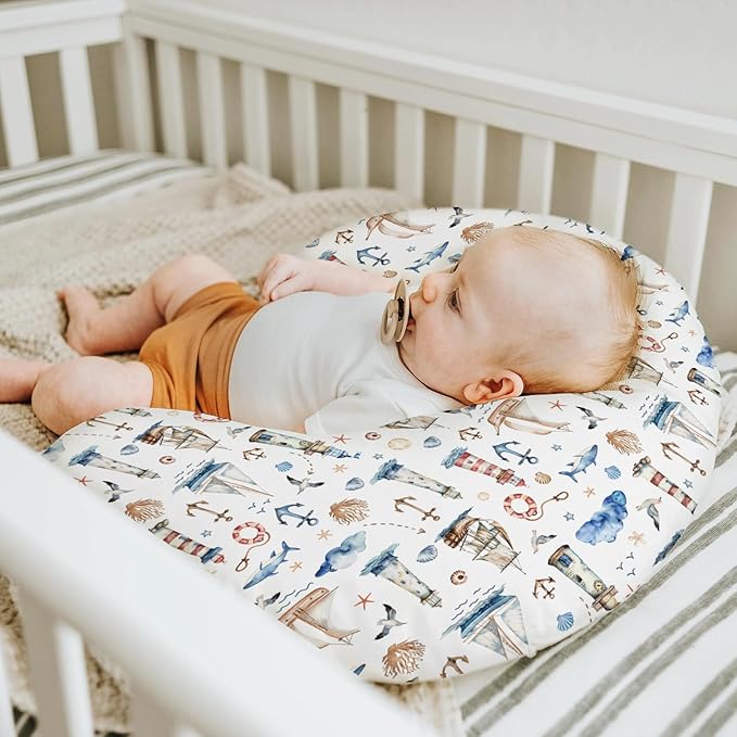Sailing Adventure Baby Nursing Pillow Covers for Boy Girl Sea Lighthouse Ship Anchors Whale Shells Nursing Pillowcase for Breastfeeding Pillows Boho Beach Summer Soft Stretchy Slipcovers for Newborn
