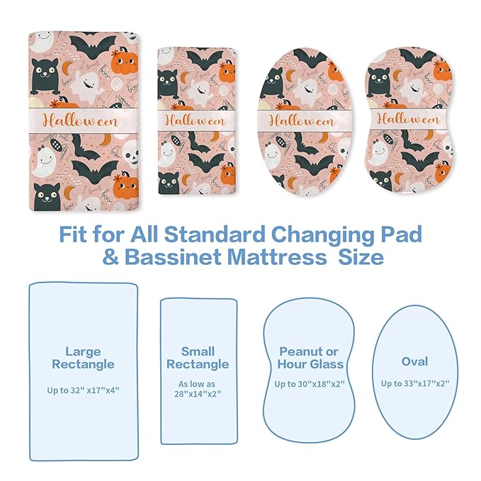 KAINSY Personalized Halloween Pumpkin Print Changing Pad Cover, Custom Diaper Change Table Sheets with Name, Pink Ghost Soft Jersey Knit Change Table Sheets, 2 Pack Changing Pad Covers (16" x 32")
