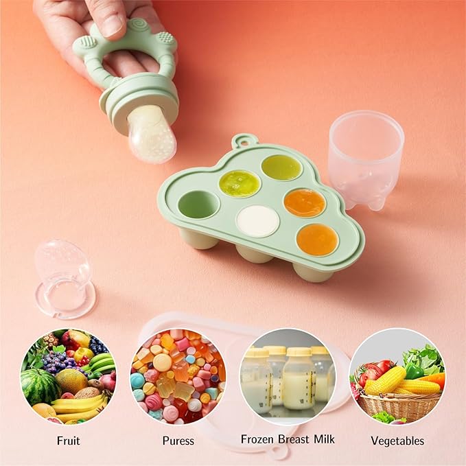 KEERT Baby Fruit Feeder with Popsicle Mold, Teething Teethers for Babies 3-12 Months,Teething Toys for Babies Feeding Gift (Green1)