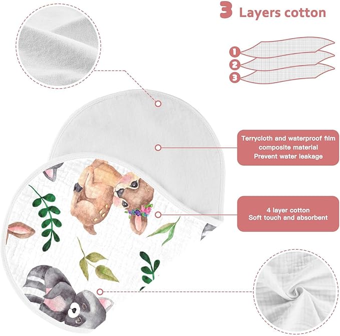 Raccoons Deer Forest Flower Leaf Muslin Burp Cloths for Baby 2 Pack 100% Cotton Baby Washcloths Bibs for Boy Girl