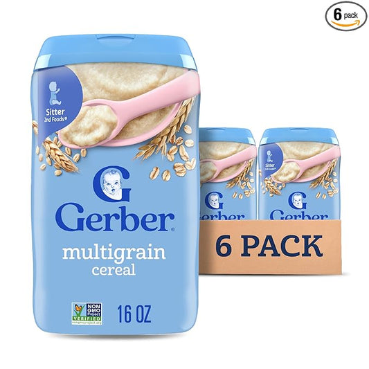 Gerber Stage 2 Baby Food, Multigrain Cereal, Whole Grains, Iron, Zinc & Vitamin B12, Baby Cereal, 6-Pack