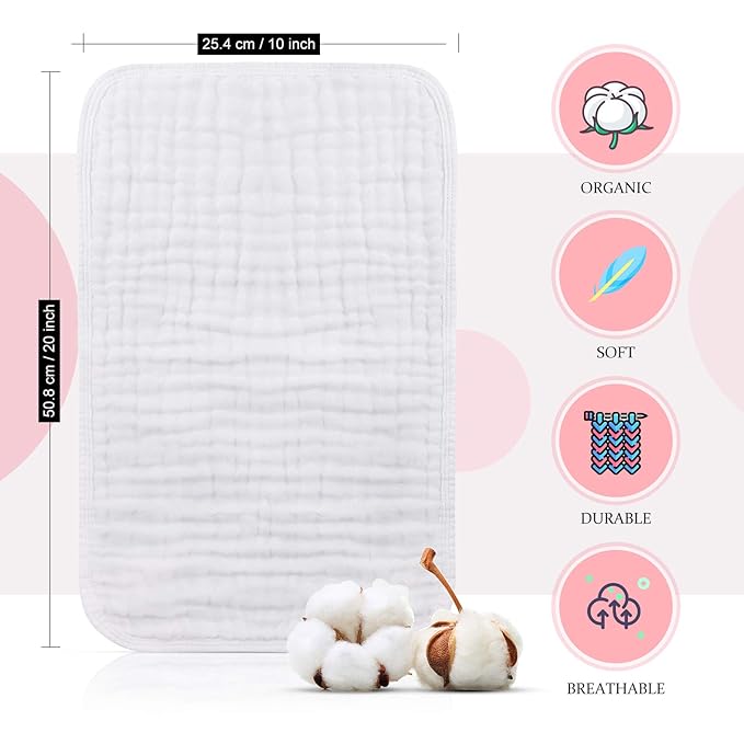 Hicarer 6 Pcs Girl Muslin Burp Cloths Cotton Burping Spit Rags Large 20 x 10 Inch 6 Layers Newborn Soft Absorbent Multicolor Wash Cloths Diapers for Baby Shower(Pink Series)