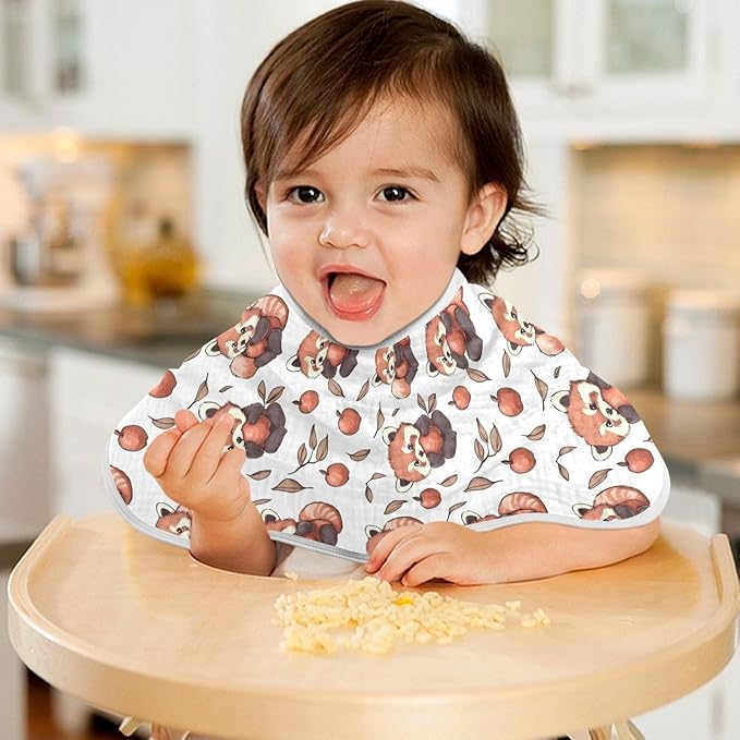 vvfelixl Baby Burp Cloths Cartoon Cute Red Panda Eat Fruit Baby Newborn Cotton Burping Cloths Set Babys Washcloths 4 Pack
