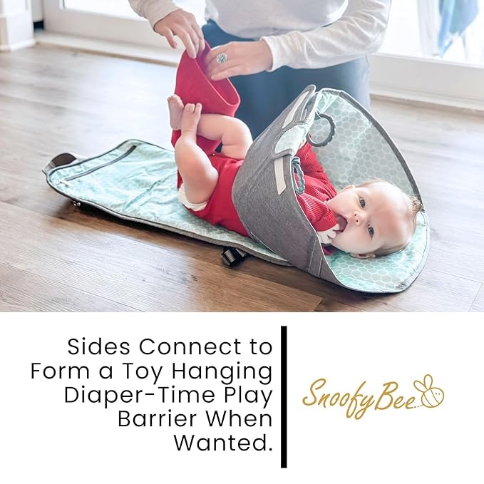 SnoofyBee - Portable Playtime Changing Pad: 3-in-1 Diaper Clutch, Changing Station, and Clean Hands Toy Barrier. Water-Resistant and Stylish, with Dual Storage Pockets. Black-2024-Improved-Version