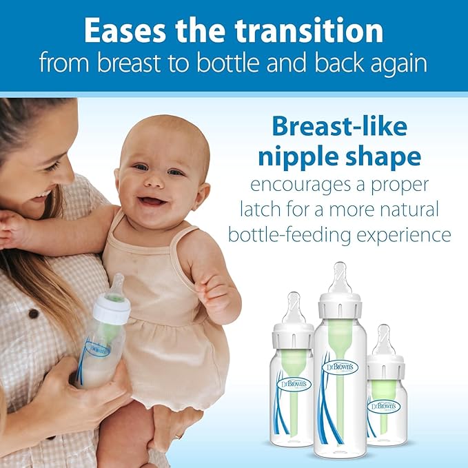 Dr. Brown's Anti-Colic Options + Narrow Glass Baby Bottle with Level 1 Slow Flow Nipple, BPA-Free, 0m+, 4 oz/120mL, 4-Pack + 8oz/250mL, 4-Pack