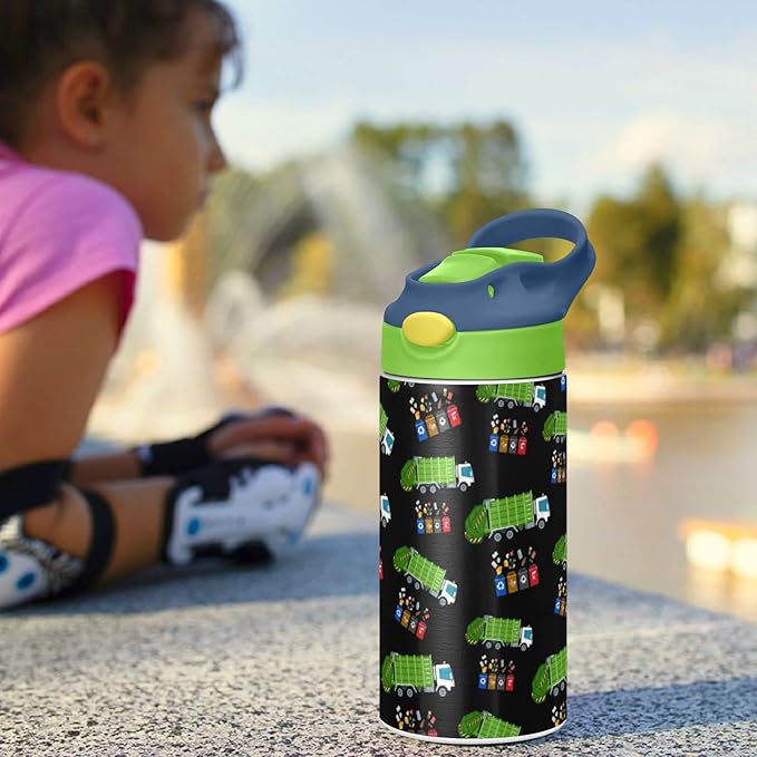 Garbage Truck Trash Recycling Water Bottle for kids- 12 Ounce;Kid's Toddler Backpack for Boys Girls