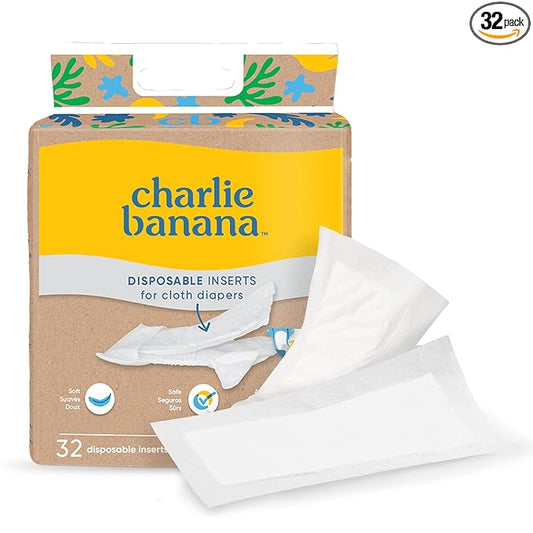 Charlie Banana Absorbent Disposable Inserts for Cloth Diapers, Hybrid Cloth Diaper System, 32 Count Pack