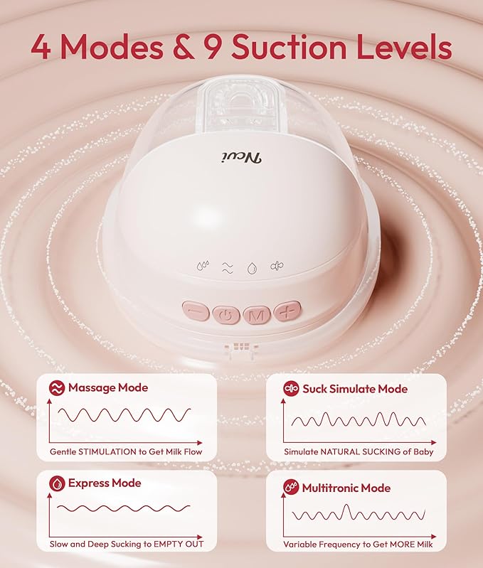 NCVI Wearable Breast Pump, Hands Free Electric Breast Pump with 4 Modes & 9 Levels Suction, Portable Breast Pump Ultra Quiet <42dB, 150min Battery Life, 19/21/24mm Flange, Breastfeeding Pump for Moms
