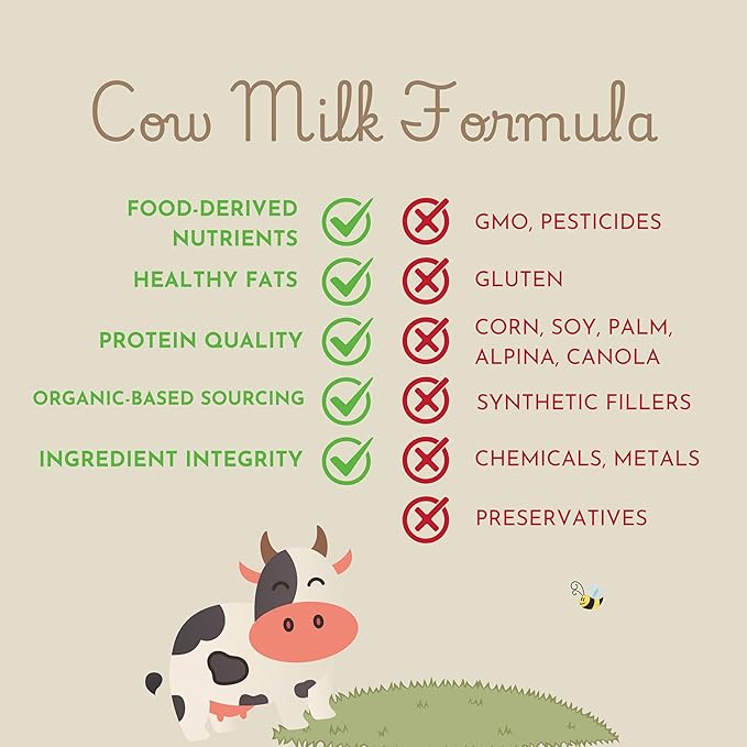 Designed by Nature- Cow's Milk Formula- MADE IN THE USA - Non-GMO, Gluten FREE, Soy FREE, Heavy Metal FREE, Pesticides and Chemical FREE - Gentle on Sensitive Tummies - Natural Whole Ingredients