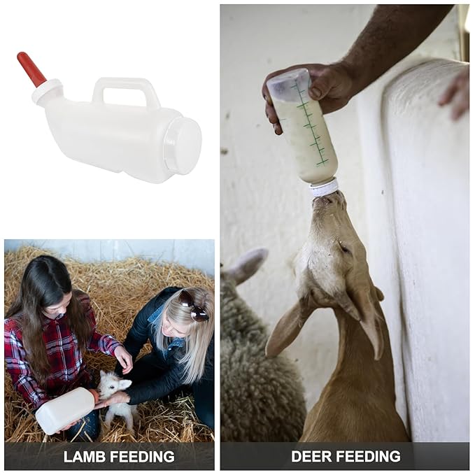 POPETPOP Calf Milk Feeder Bottle 1 Set Calves Nurser Bottles with Handle and Silicone Lamb Cow Nursing Feeding Bottle Farm Goats Milk Feeder Livestock Supplies