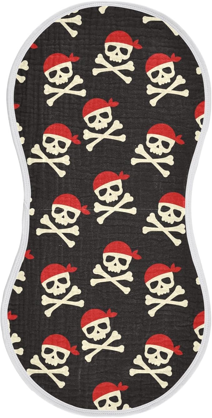 Muslin Burp Cloths for Baby Boys and Girls - 1-Pack Ultra Absorbent Pirate Skull Muslin Washcloths, Newborn Towel, Milk Spit Up Rags, Burp Cloth Bib for Unisex, 22 x 11 Inch
