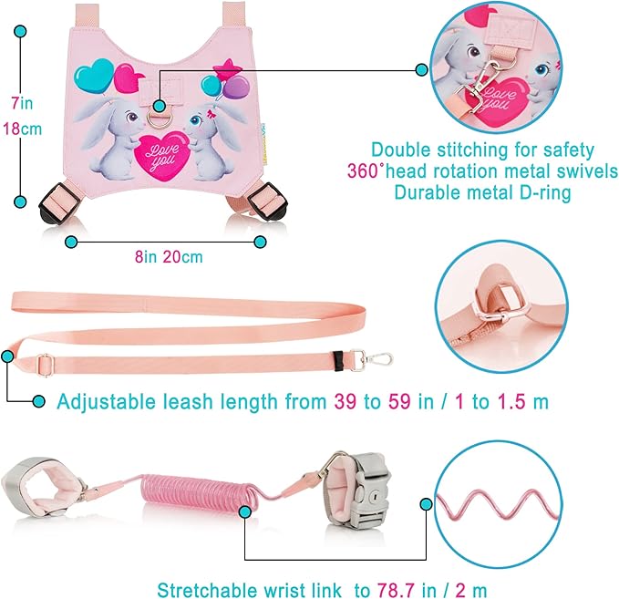 HappyVk Toddler Leash Harness Kid Leash Child Safety Harness Baby Leash Anti Lost Ages 1-4