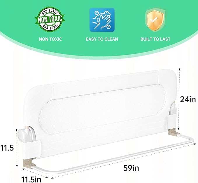 UPGOGO Folding Bed Rail for Toddlers,Baby Bed Rail Guard with Reinforced Anchor Safety System,Fit Bunk,Full Size,Queen,King,Twin(White,59"x23.6")